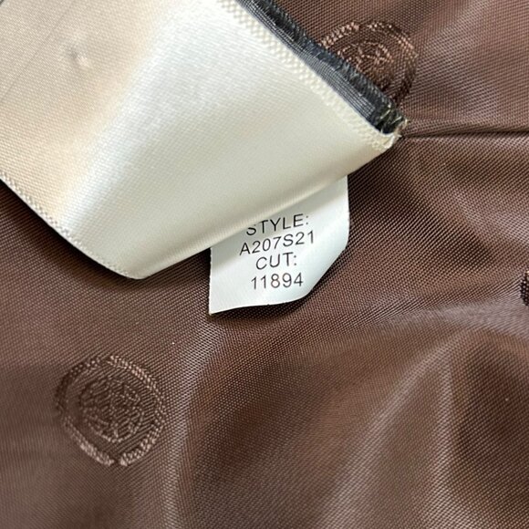 Max Studio Brown Leather Jacket, Belted Nero Collarless Pockets Lined Hip Length - Picture 10 of 11